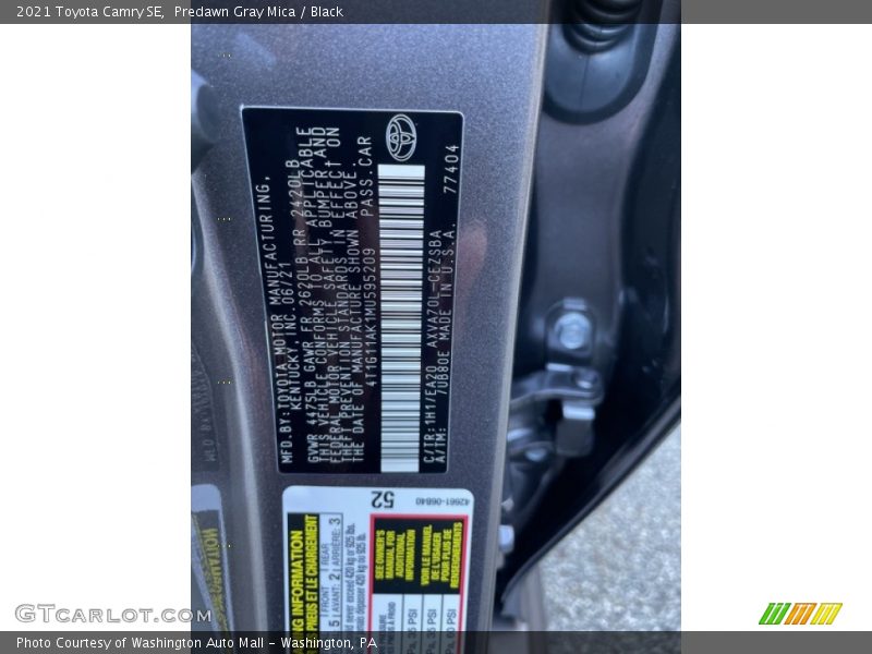 Predawn Gray Mica / Black 2021 Toyota Camry SE
