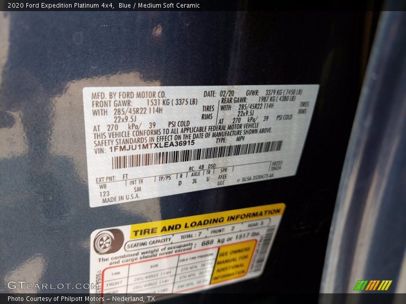 2020 Expedition Platinum 4x4 Blue Color Code FT