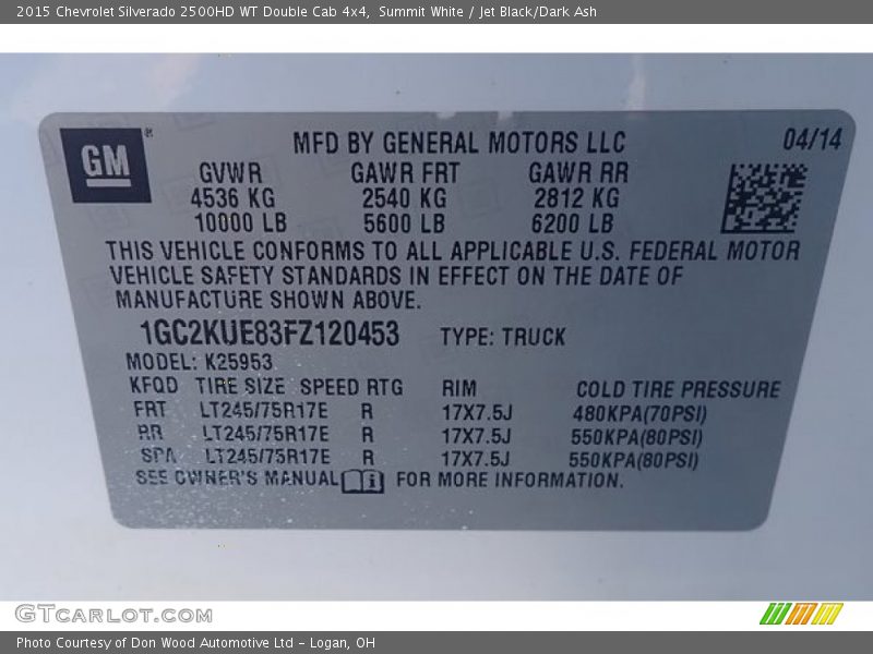 Summit White / Jet Black/Dark Ash 2015 Chevrolet Silverado 2500HD WT Double Cab 4x4