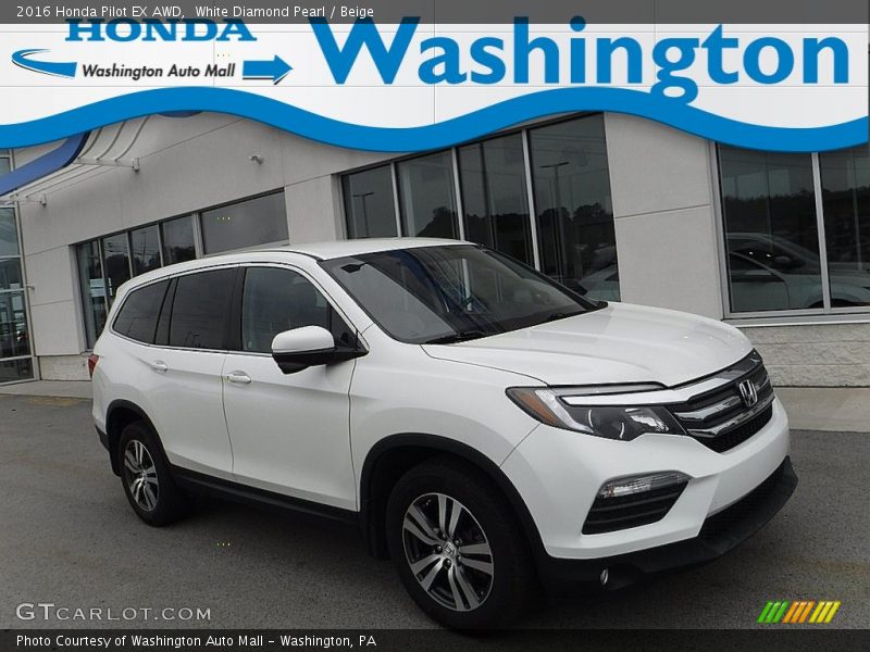 White Diamond Pearl / Beige 2016 Honda Pilot EX AWD