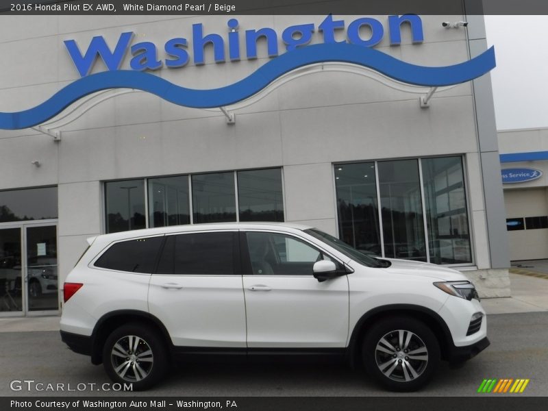 White Diamond Pearl / Beige 2016 Honda Pilot EX AWD