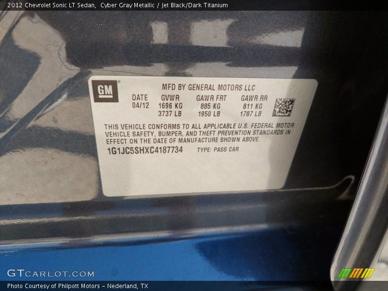 Cyber Gray Metallic / Jet Black/Dark Titanium 2012 Chevrolet Sonic LT Sedan
