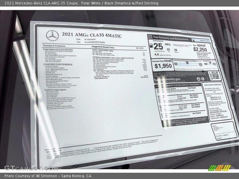 Polar White / Black Dinamica w/Red Stitching 2021 Mercedes-Benz CLA AMG 35 Coupe