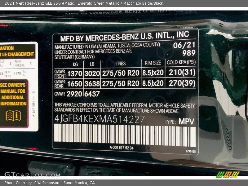 Emerald Green Metallic / Macchiato Beige/Black 2021 Mercedes-Benz GLE 350 4Matic