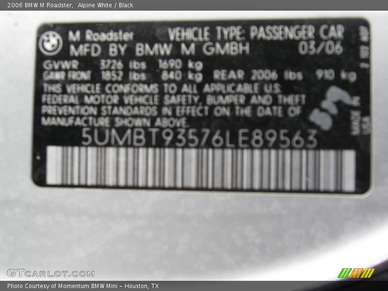 Alpine White / Black 2006 BMW M Roadster