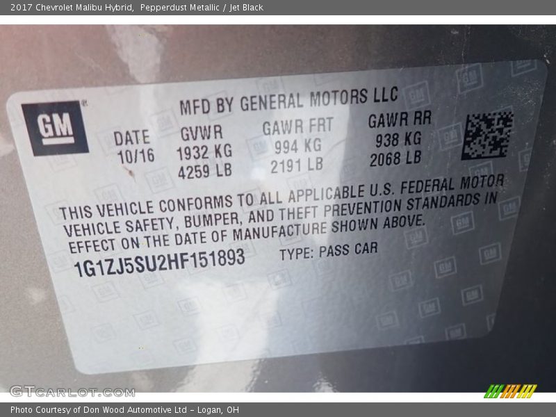 Pepperdust Metallic / Jet Black 2017 Chevrolet Malibu Hybrid