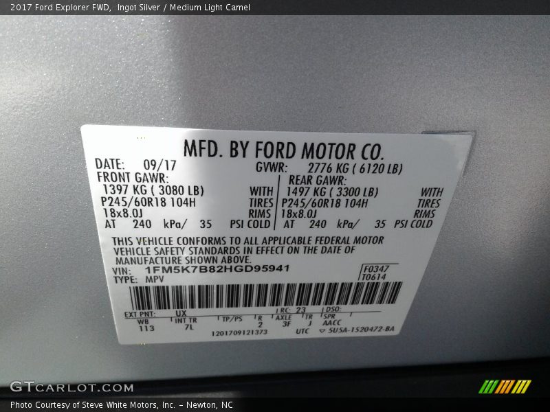 Ingot Silver / Medium Light Camel 2017 Ford Explorer FWD