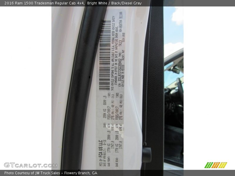 2016 1500 Tradesman Regular Cab 4x4 Bright White Color Code PW7