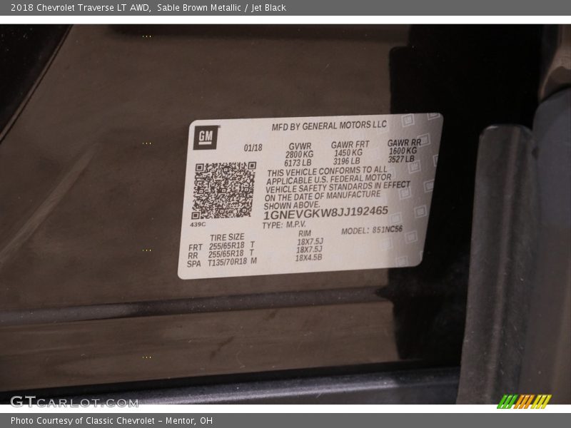 Sable Brown Metallic / Jet Black 2018 Chevrolet Traverse LT AWD