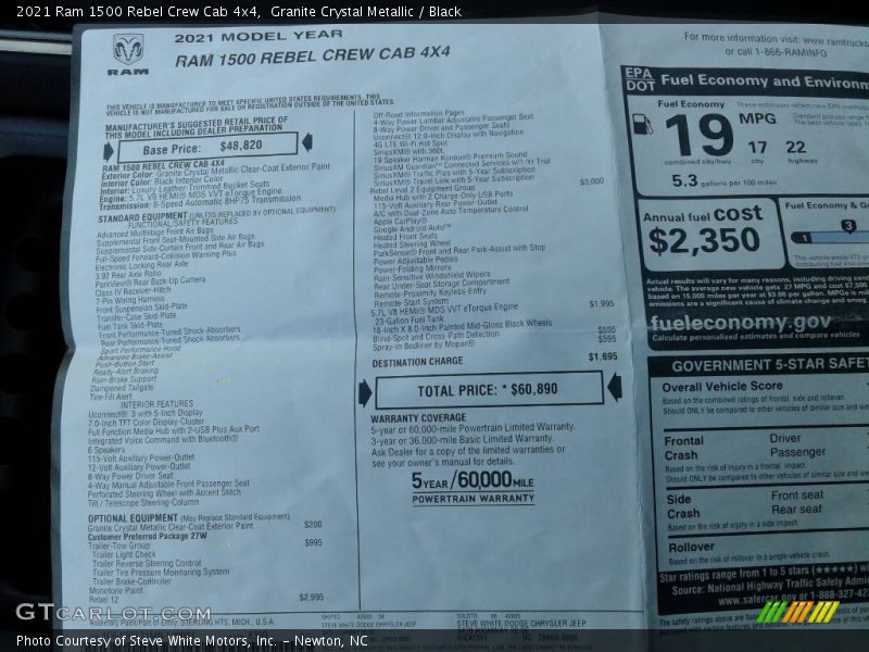  2021 1500 Rebel Crew Cab 4x4 Window Sticker