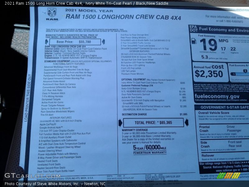 Ivory White Tri-Coat Pearl / Black/New Saddle 2021 Ram 1500 Long Horn Crew Cab 4x4