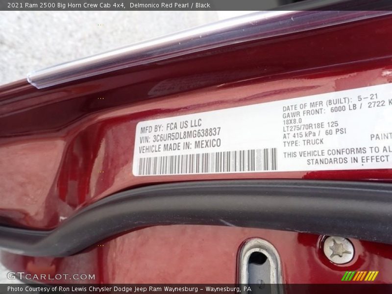 Delmonico Red Pearl / Black 2021 Ram 2500 Big Horn Crew Cab 4x4