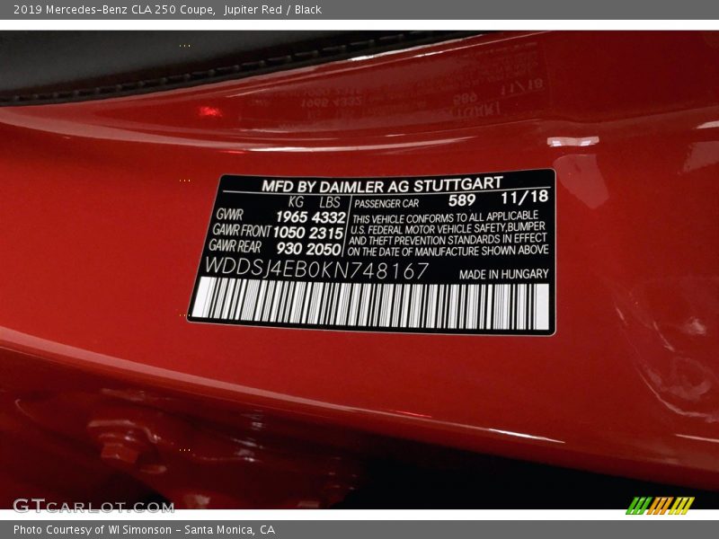 Jupiter Red / Black 2019 Mercedes-Benz CLA 250 Coupe