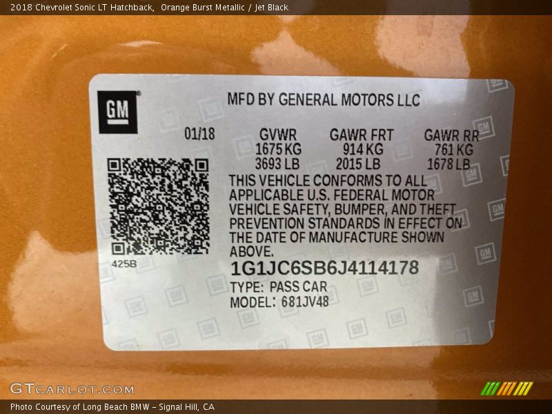 Orange Burst Metallic / Jet Black 2018 Chevrolet Sonic LT Hatchback