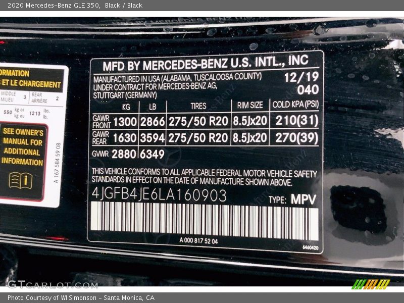 Black / Black 2020 Mercedes-Benz GLE 350