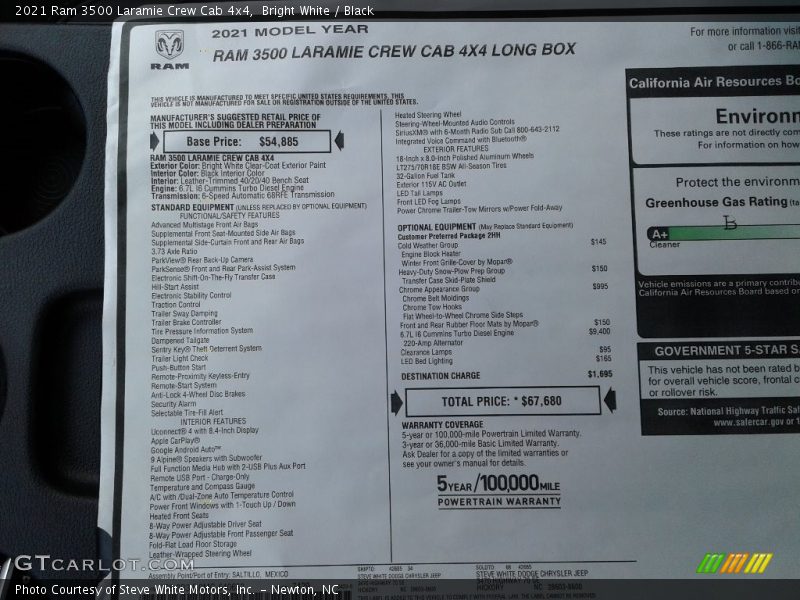 Bright White / Black 2021 Ram 3500 Laramie Crew Cab 4x4