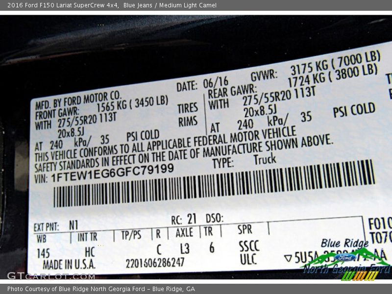 Blue Jeans / Medium Light Camel 2016 Ford F150 Lariat SuperCrew 4x4