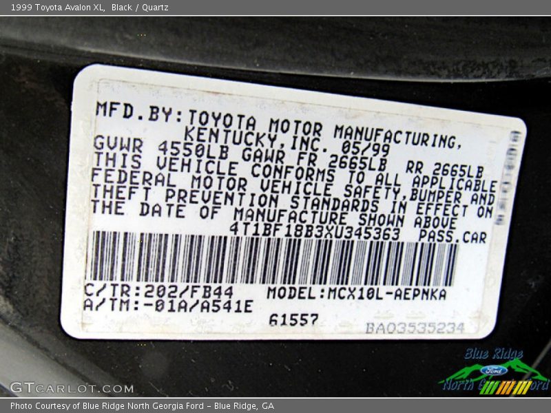Black / Quartz 1999 Toyota Avalon XL