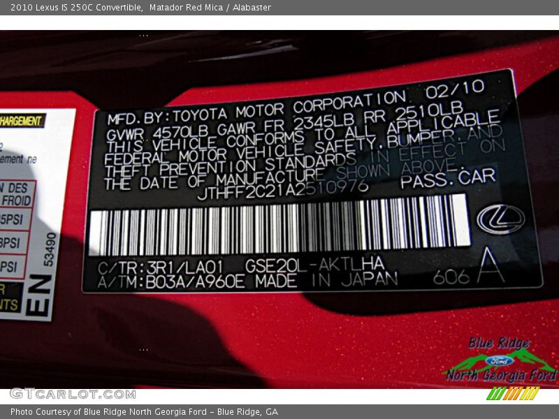 Matador Red Mica / Alabaster 2010 Lexus IS 250C Convertible