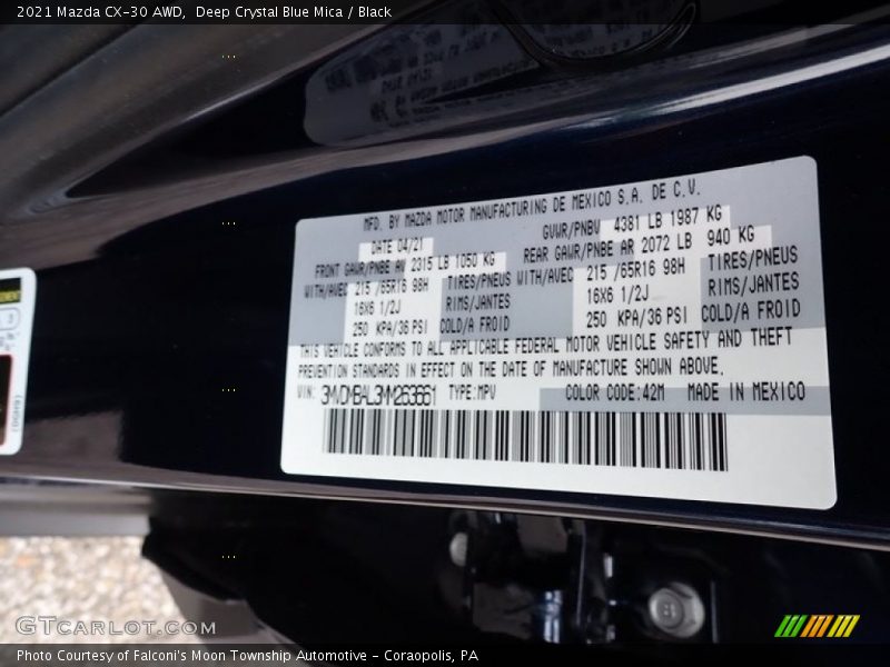 Deep Crystal Blue Mica / Black 2021 Mazda CX-30 AWD