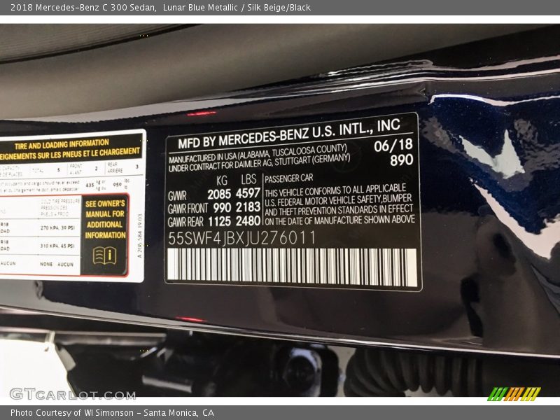 Lunar Blue Metallic / Silk Beige/Black 2018 Mercedes-Benz C 300 Sedan