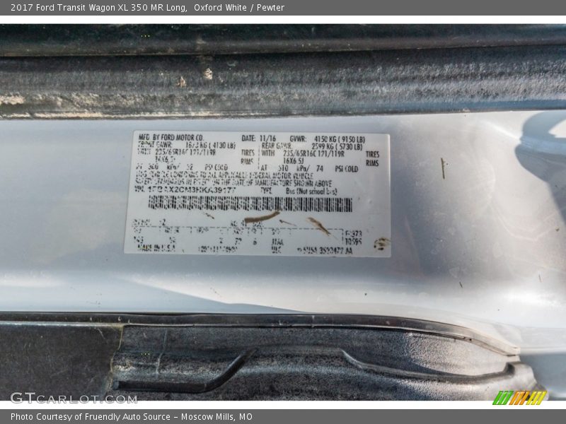 Oxford White / Pewter 2017 Ford Transit Wagon XL 350 MR Long