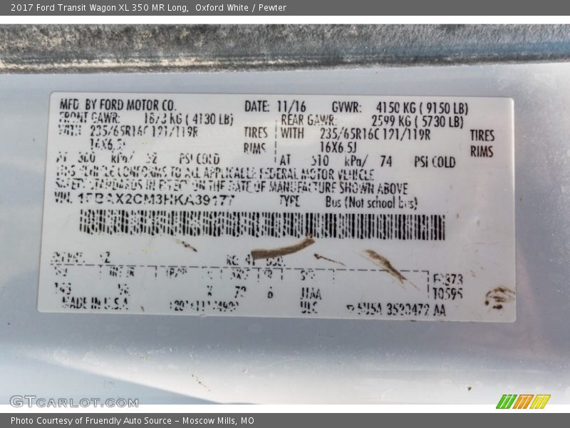 Oxford White / Pewter 2017 Ford Transit Wagon XL 350 MR Long