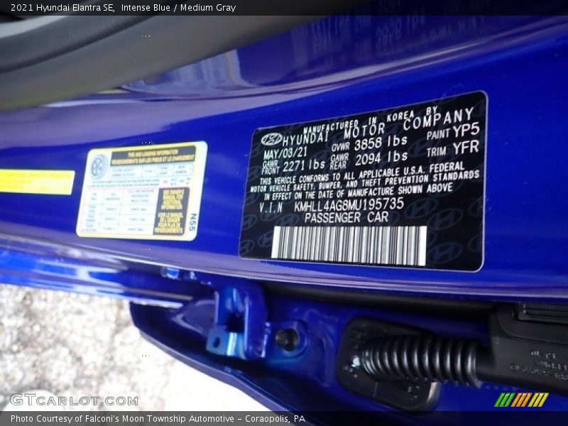 Intense Blue / Medium Gray 2021 Hyundai Elantra SE