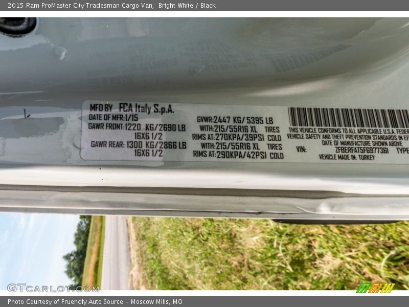 Bright White / Black 2015 Ram ProMaster City Tradesman Cargo Van