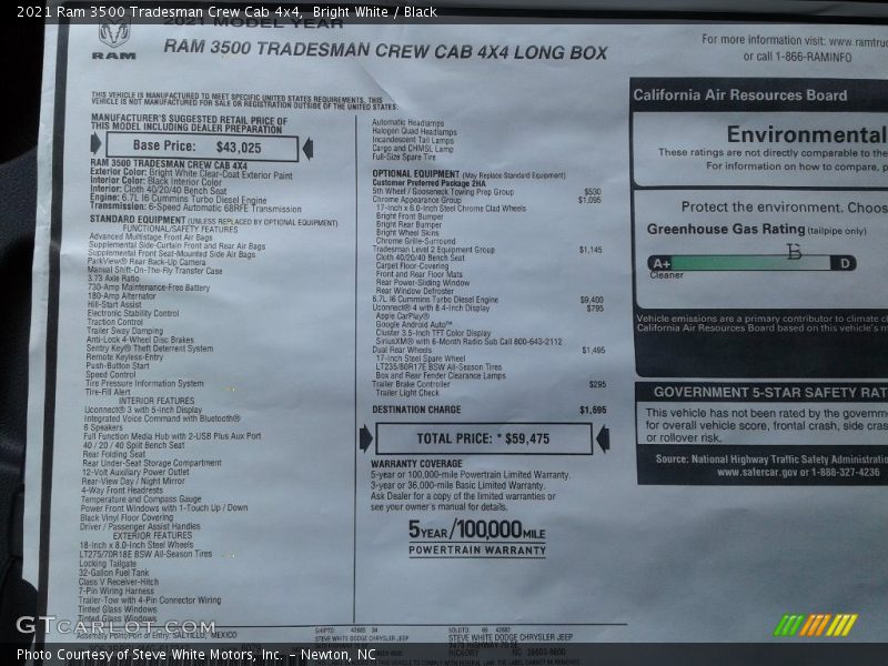 Bright White / Black 2021 Ram 3500 Tradesman Crew Cab 4x4