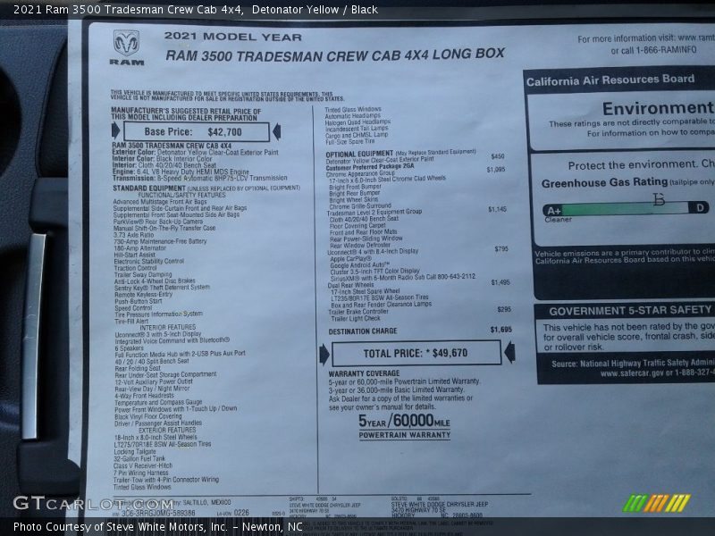 Detonator Yellow / Black 2021 Ram 3500 Tradesman Crew Cab 4x4