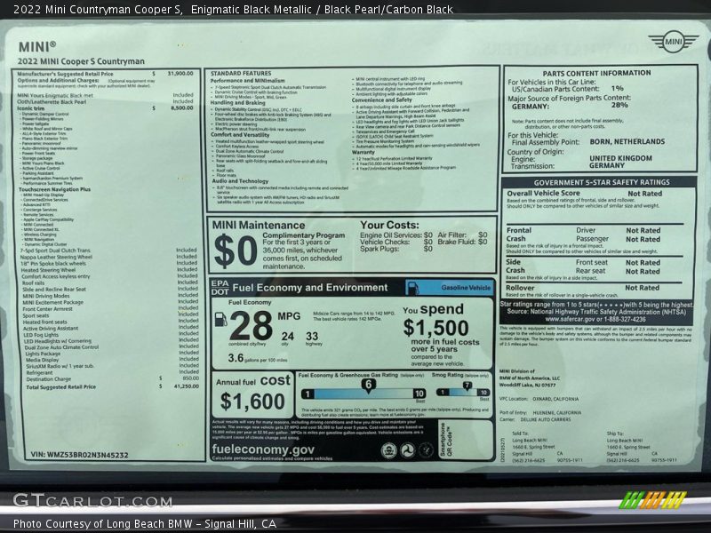  2022 Countryman Cooper S Window Sticker