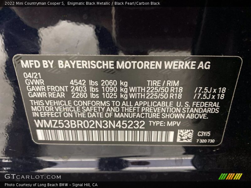 2022 Countryman Cooper S Enigmatic Black Metallic Color Code C3V