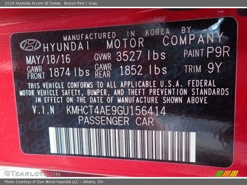 Boston Red / Gray 2016 Hyundai Accent SE Sedan