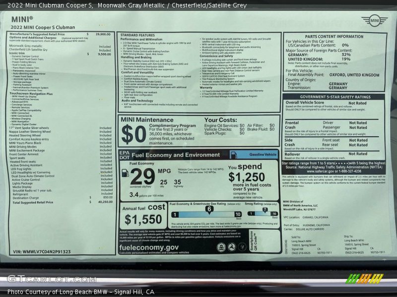  2022 Clubman Cooper S Window Sticker