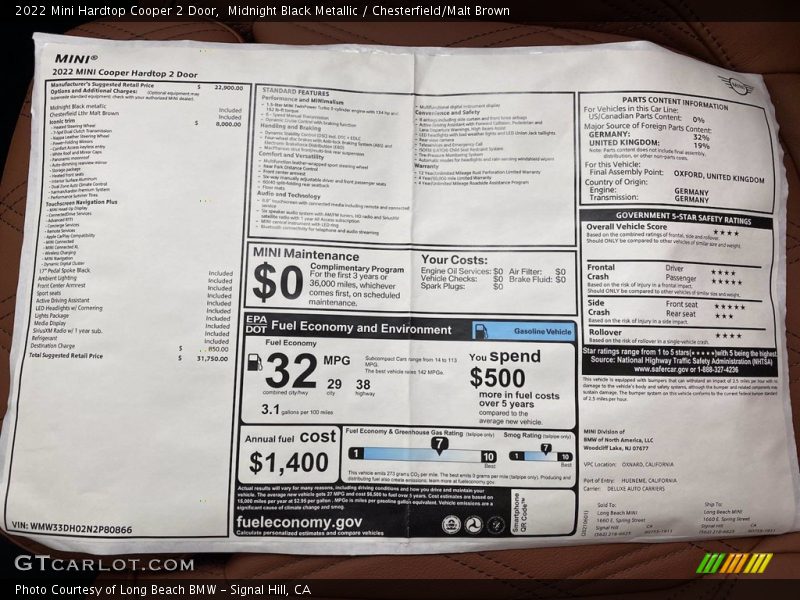 Midnight Black Metallic / Chesterfield/Malt Brown 2022 Mini Hardtop Cooper 2 Door