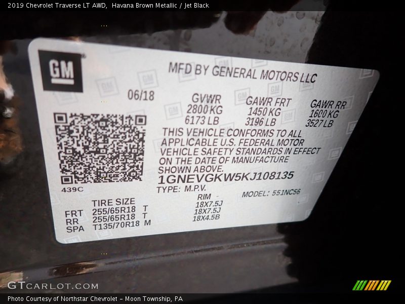Havana Brown Metallic / Jet Black 2019 Chevrolet Traverse LT AWD