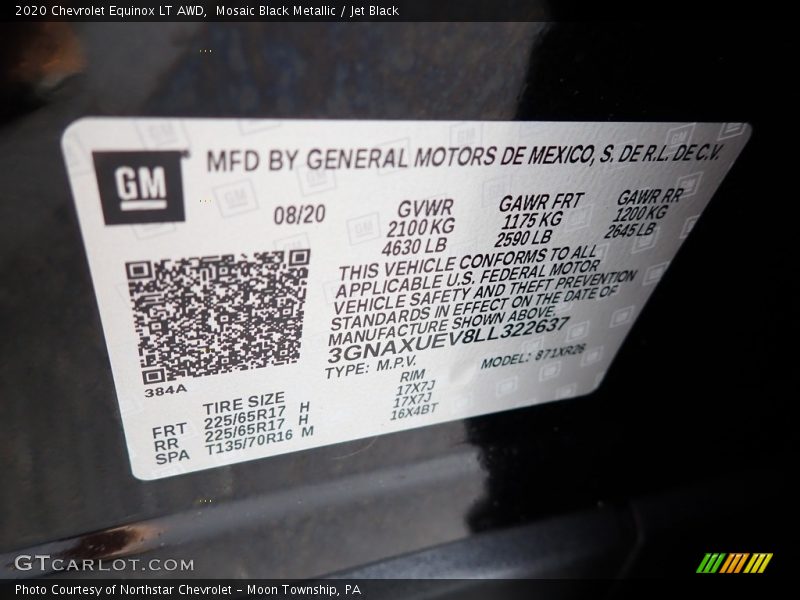 Mosaic Black Metallic / Jet Black 2020 Chevrolet Equinox LT AWD