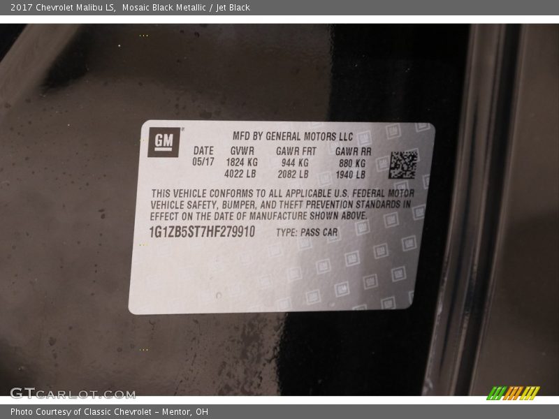 Mosaic Black Metallic / Jet Black 2017 Chevrolet Malibu LS