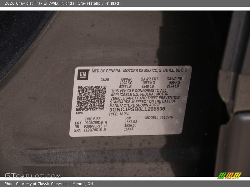 Nightfall Gray Metallic / Jet Black 2020 Chevrolet Trax LT AWD