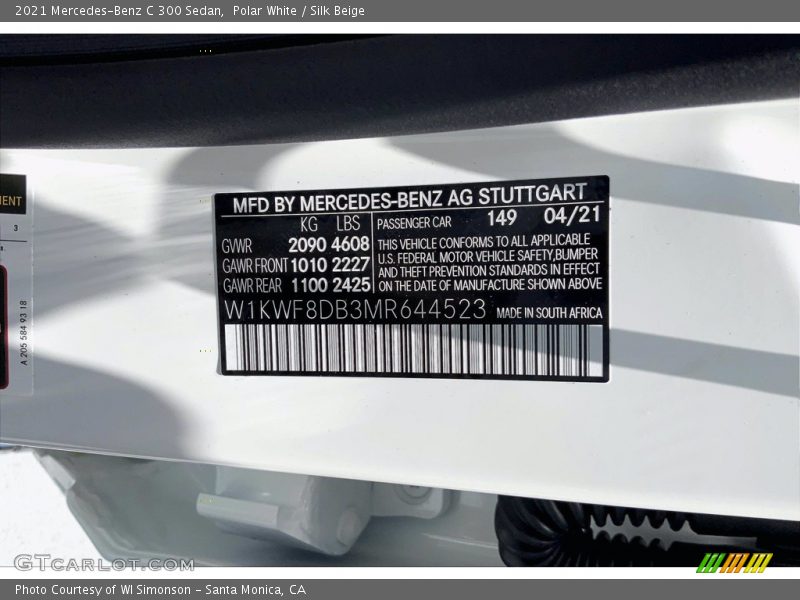 Polar White / Silk Beige 2021 Mercedes-Benz C 300 Sedan