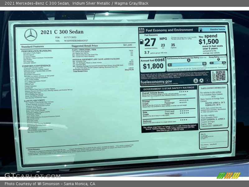  2021 C 300 Sedan Window Sticker
