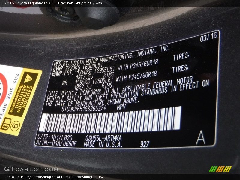 Predawn Gray Mica / Ash 2016 Toyota Highlander XLE
