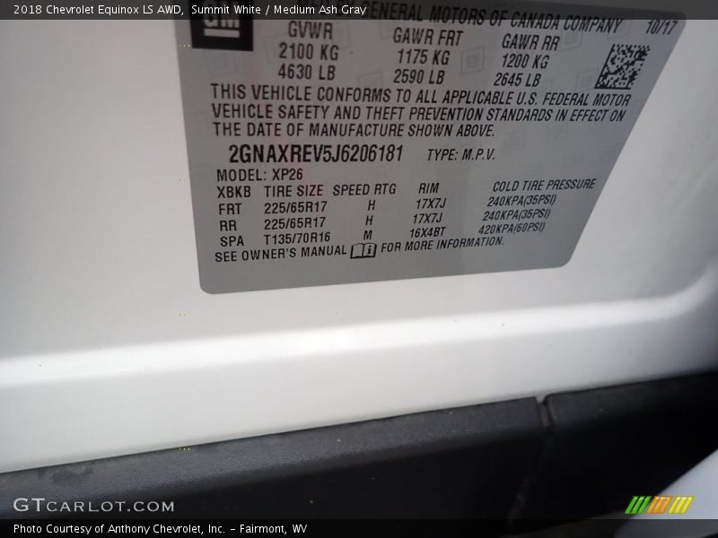 Summit White / Medium Ash Gray 2018 Chevrolet Equinox LS AWD