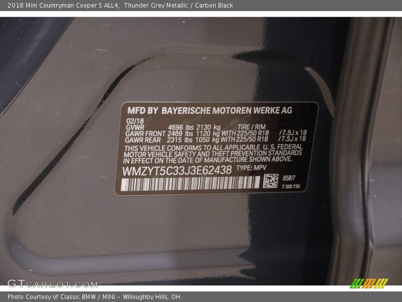 Thunder Grey Metallic / Carbon Black 2018 Mini Countryman Cooper S ALL4