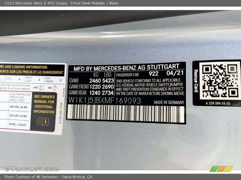 Cirrus Silver Metallic / Black 2021 Mercedes-Benz E 450 Coupe