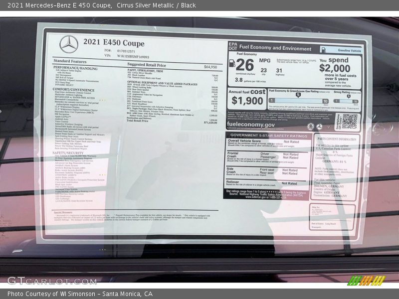 Cirrus Silver Metallic / Black 2021 Mercedes-Benz E 450 Coupe