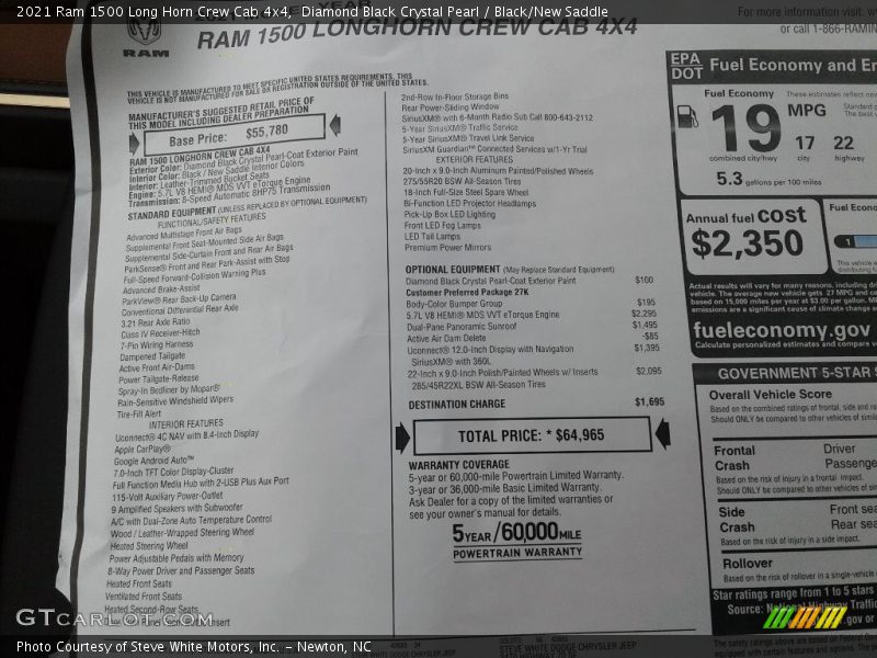  2021 1500 Long Horn Crew Cab 4x4 Window Sticker