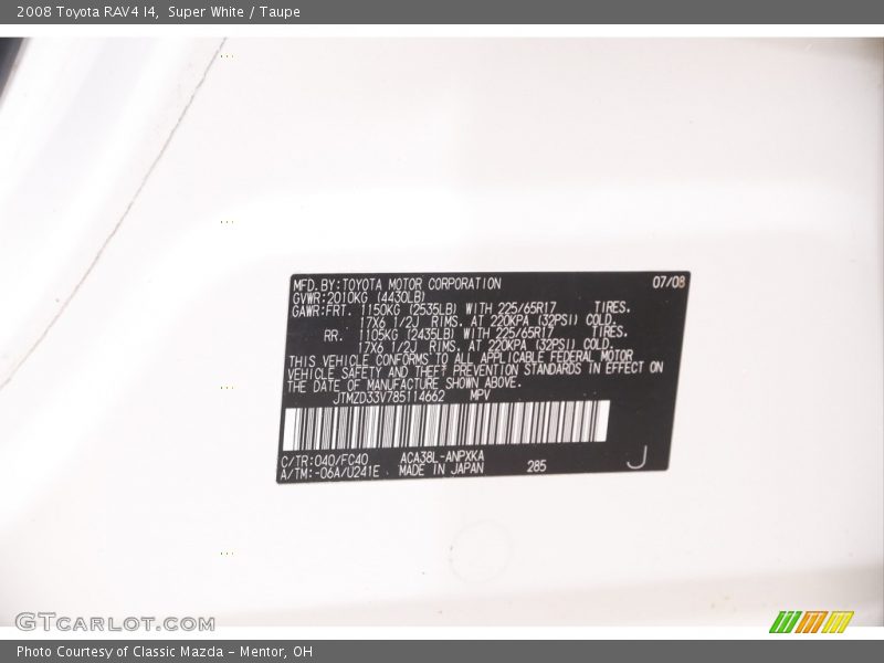 Super White / Taupe 2008 Toyota RAV4 I4
