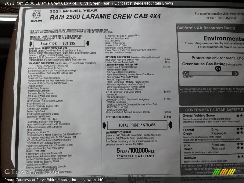 2021 2500 Laramie Crew Cab 4x4 Window Sticker